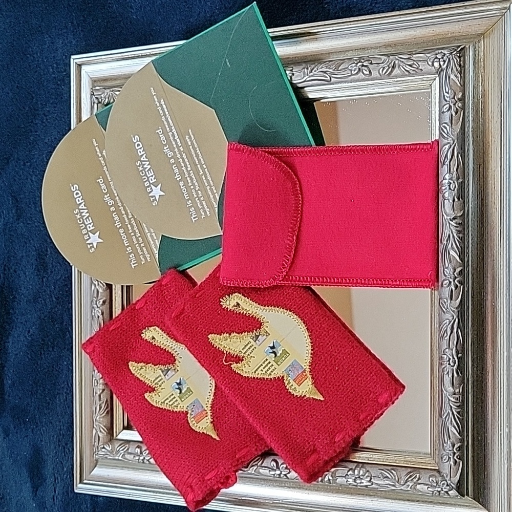 Vintage Red Material w/Quilted Dove, + Red Pouch & 2 Green Stock Envelolopes
